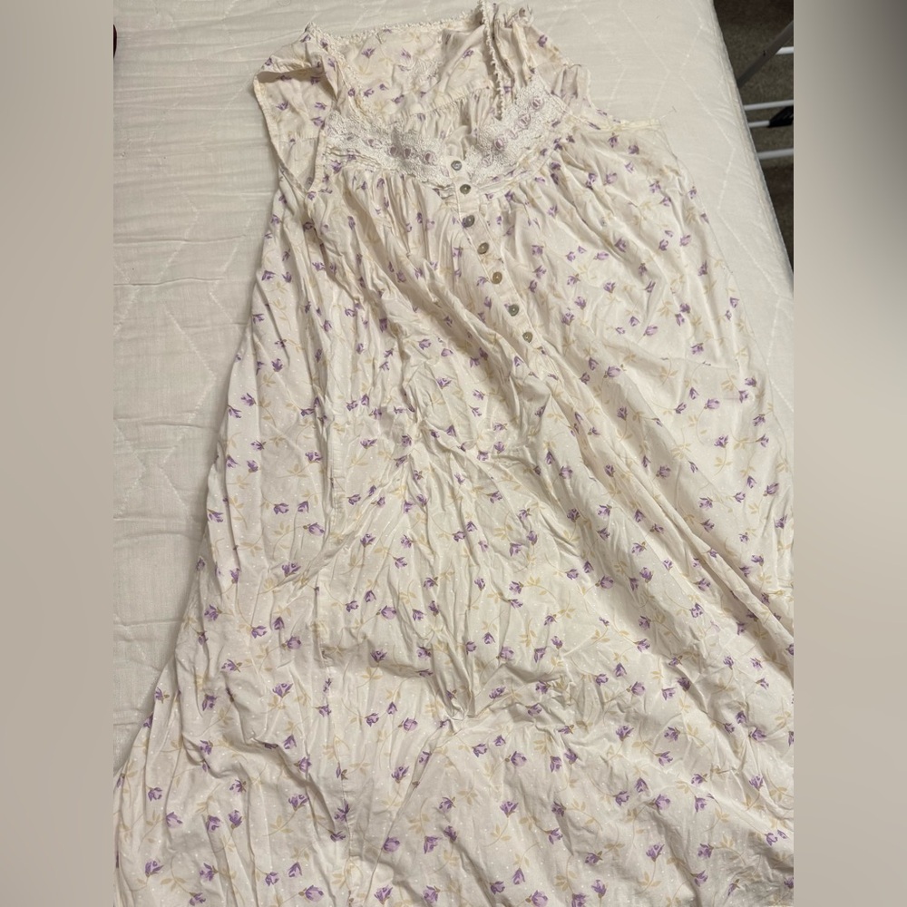 Eileen West Cream and Purple Floral Maxi Dress nightgown